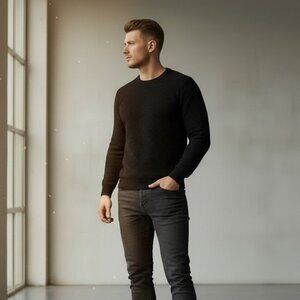 Armani Collezioni Black Textured Knit Silk Blend Sweater Men's Size XL